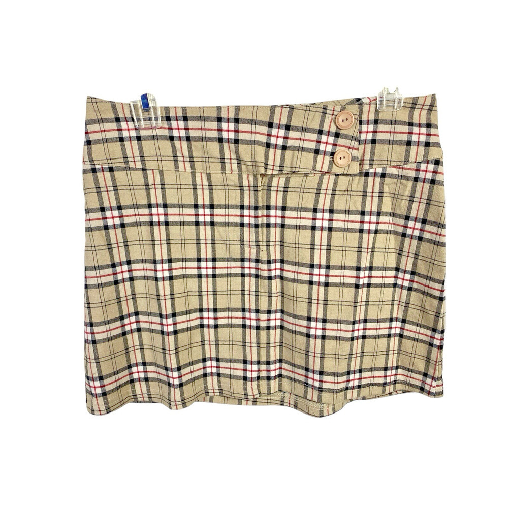 Y2K Mini Skirt Size Medium Tan Plaid Check Preppy Light Academia European Summer